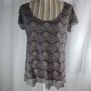 Soft Joie Grey Lined Sorisa Lace Overlay Top Size Medium